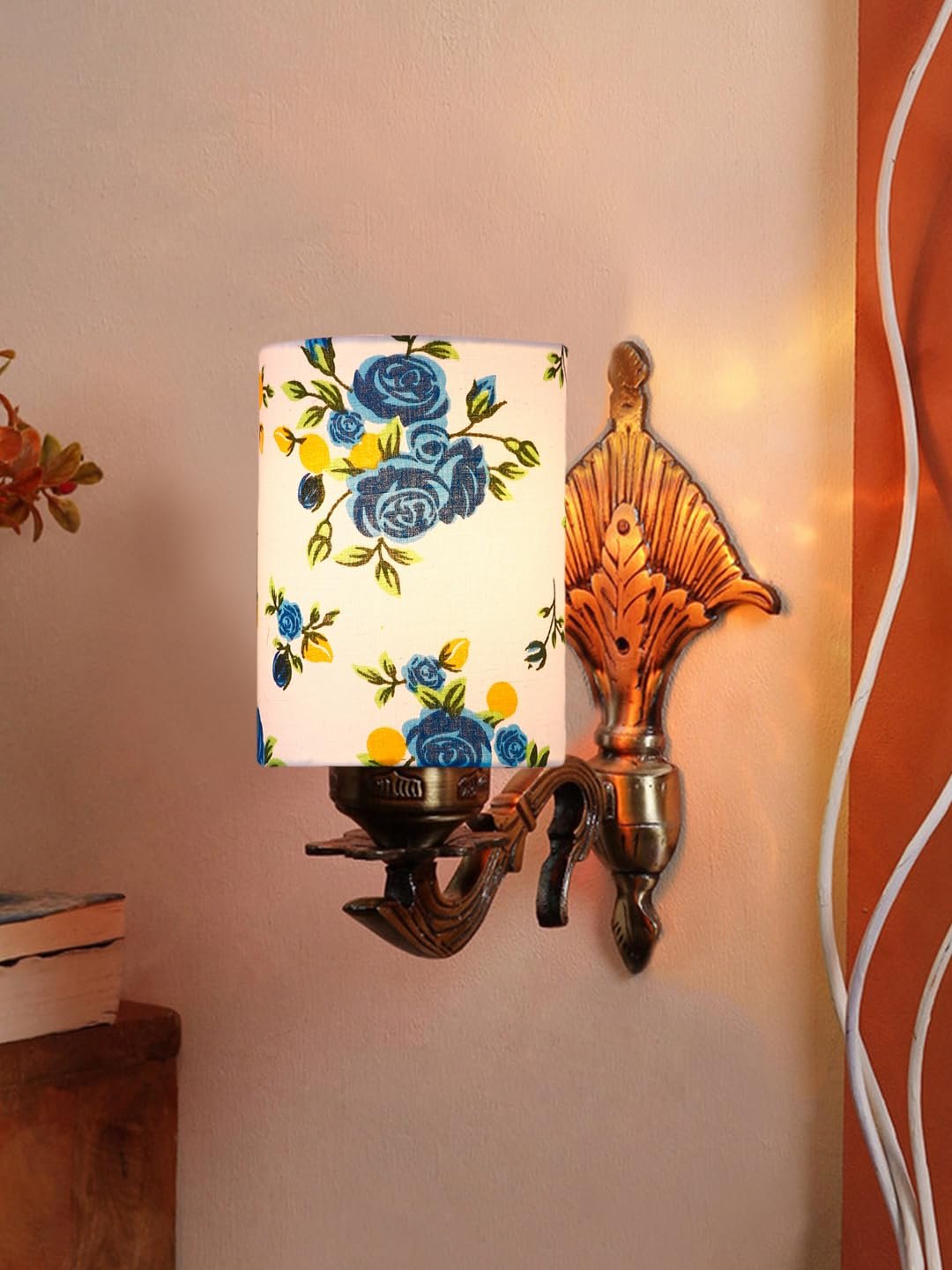 Antique Gold Wall Lamp for Office/Home/Gifting with Cotton Printed Shade(8x4.25x11) Inches -88