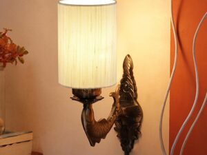 Antique Gold Wall Lamp for Office/Home/Gifting with Cotton Off-White Shade(8x4.25x11) Inches -91