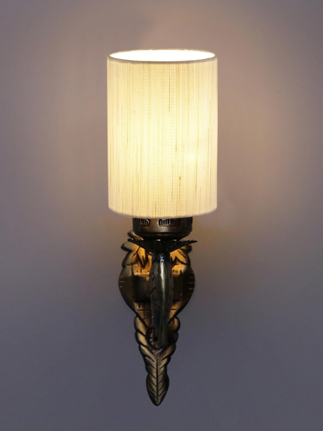 Antique Gold Wall Lamp for Office/Home/Gifting with Cotton Off-White Shade(8x4.25x11) Inches -91