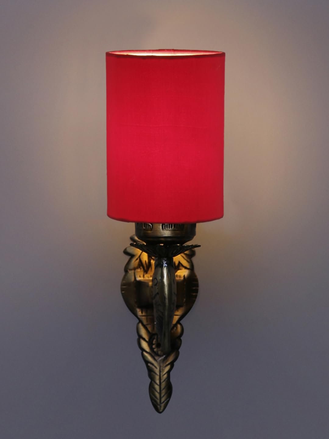 Antique Gold Wall Lamp for Office/Home/Gifting with Cotton Red Shade(8x4.25x11) Inches -93