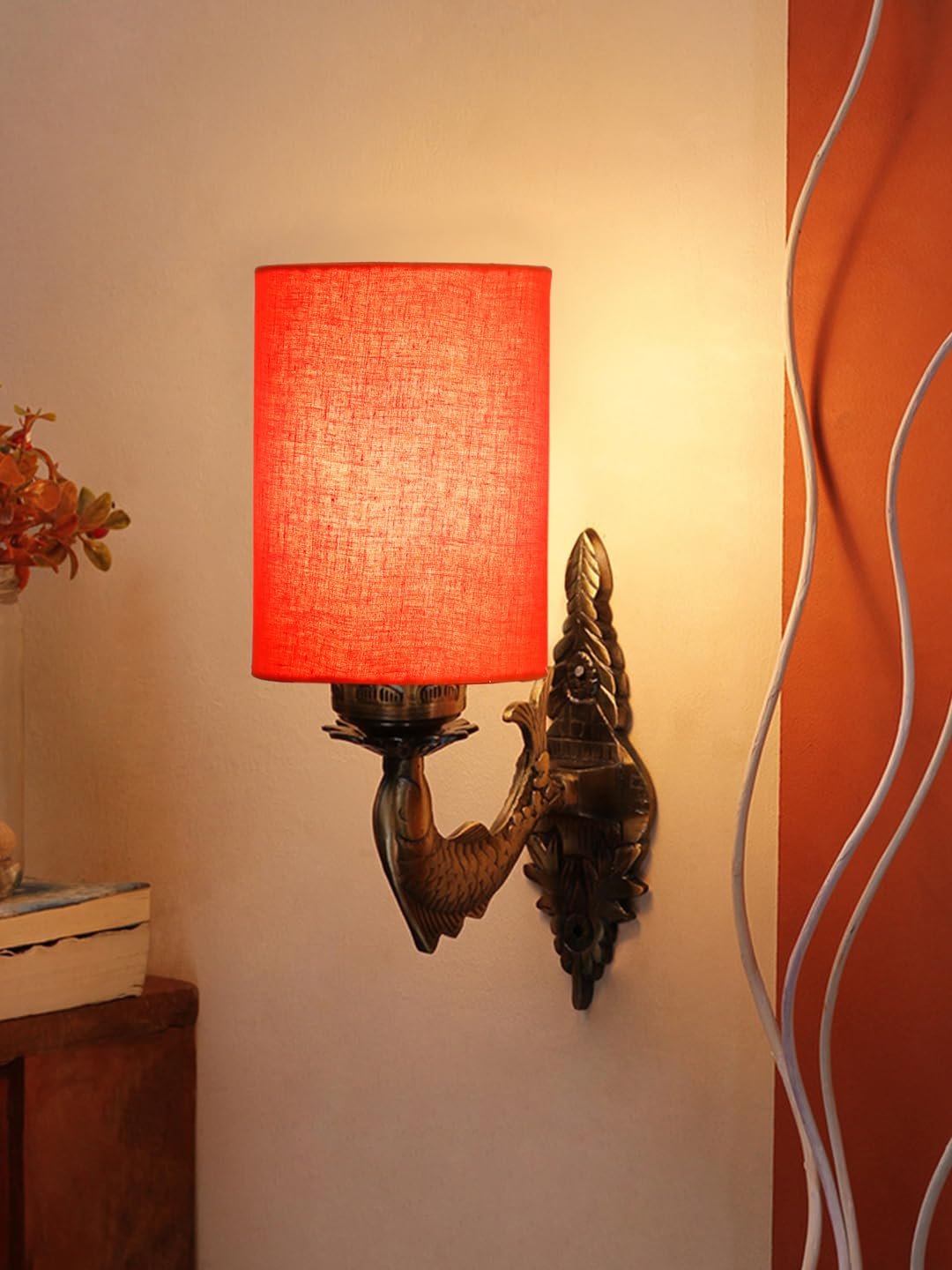 Antique Gold Wall Lamp for Office/Home/Gifting with Cotton Orange Shade(8x4.25x11) Inches -94