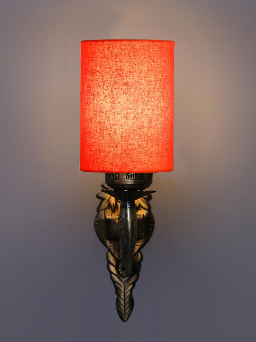 Antique Gold Wall Lamp for Office/Home/Gifting with Cotton Orange Shade(8x4.25x11) Inches -94