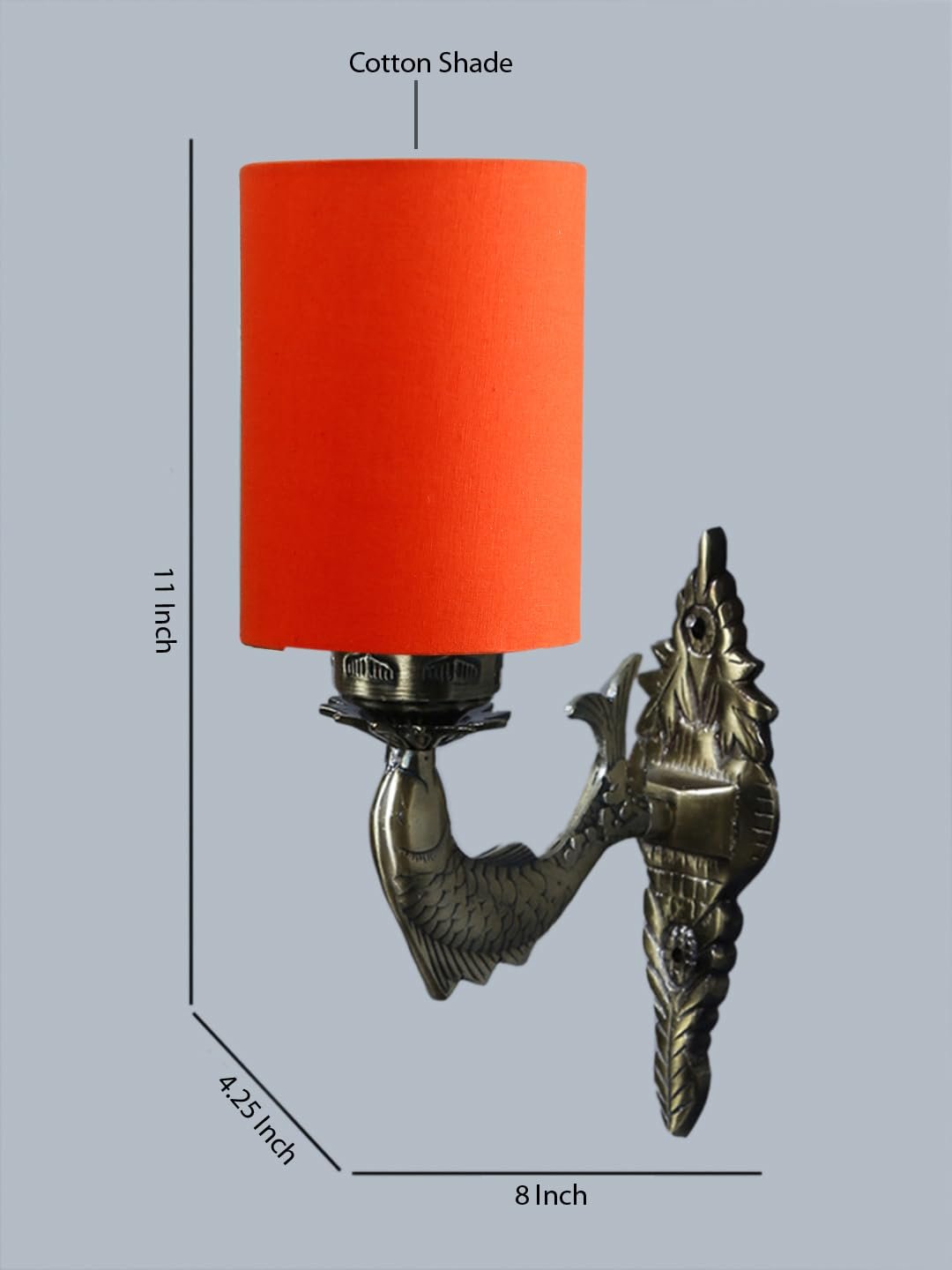 Antique Gold Wall Lamp for Office/Home/Gifting with Cotton Orange Shade(8x4.25x11) Inches -94