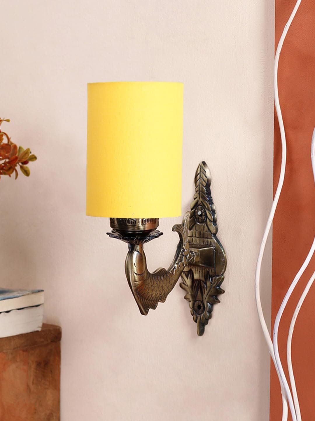 Antique Gold Wall Lamp for Office/Home/Gifting with Cotton Yellow Shade(8x4.25x11) Inches -95