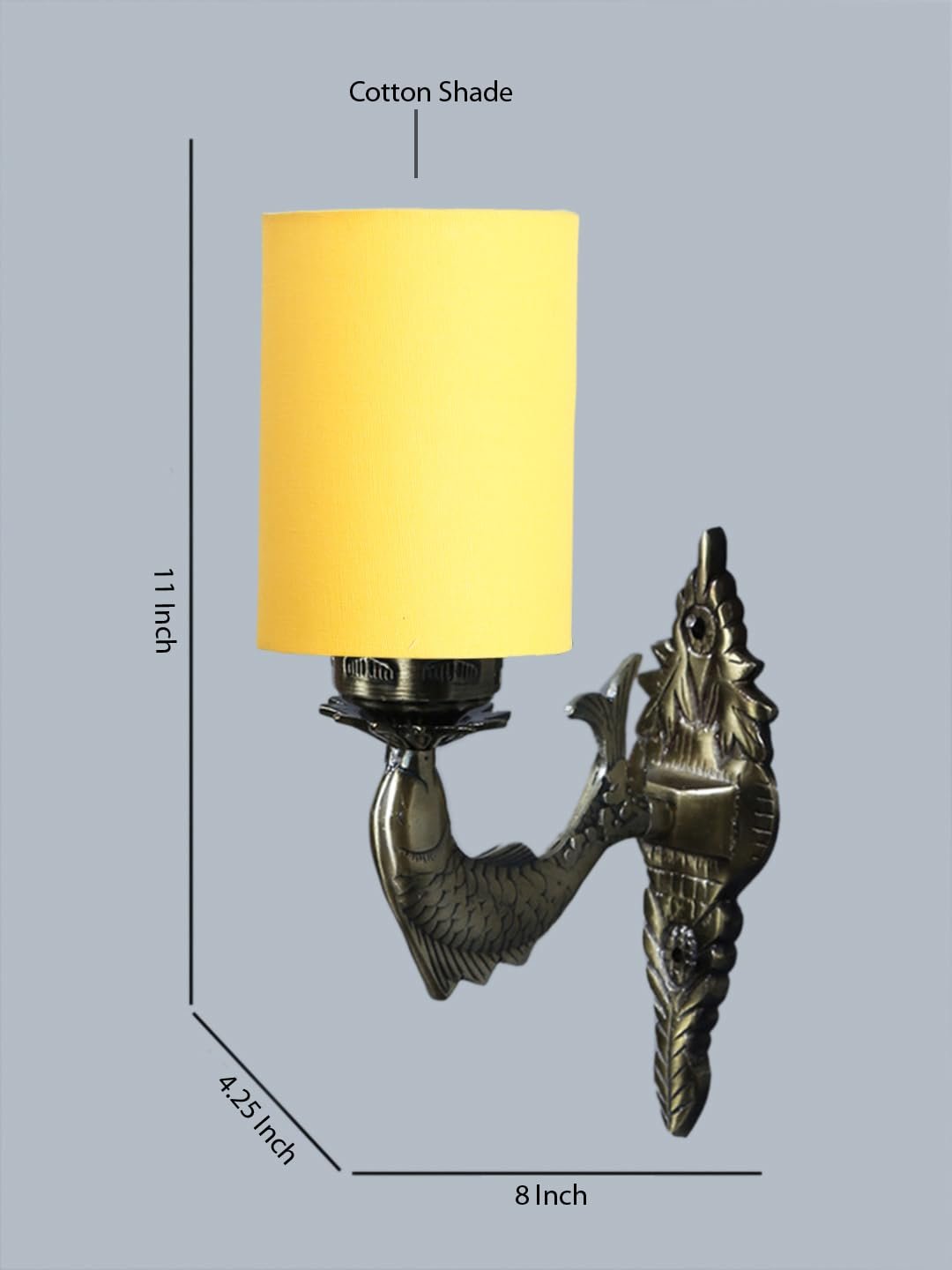 Antique Gold Wall Lamp for Office/Home/Gifting with Cotton Yellow Shade(8x4.25x11) Inches -95