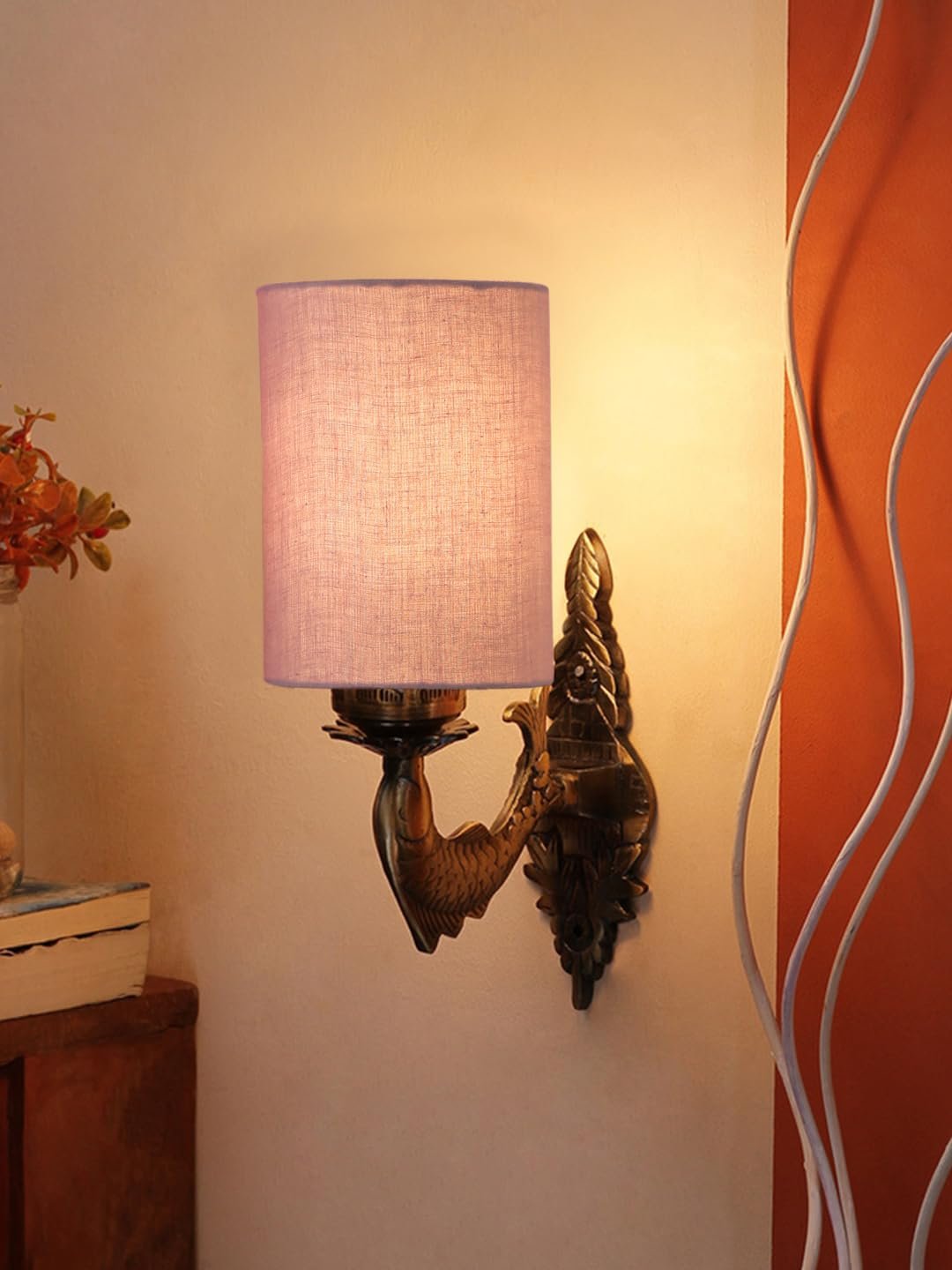 Antique Gold Wall Lamp for Office/Home/Gifting with Cotton Grey Shade(8x4.25x11) Inches -96