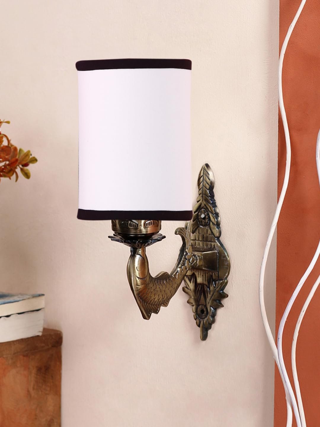 Antique Gold Wall Lamp for Office/Home/Gifting with Cotton White & Black Shade(8x4.25x11) Inches -97