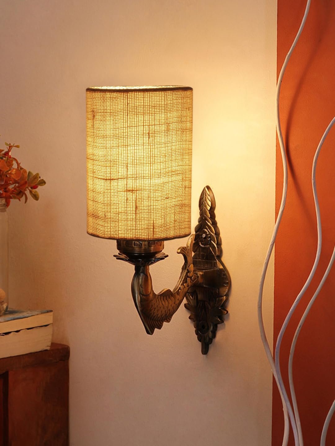 Antique Gold Wall Lamp for Office/Home/Gifting with Jute White Shade(8x4.25x11) Inches -99