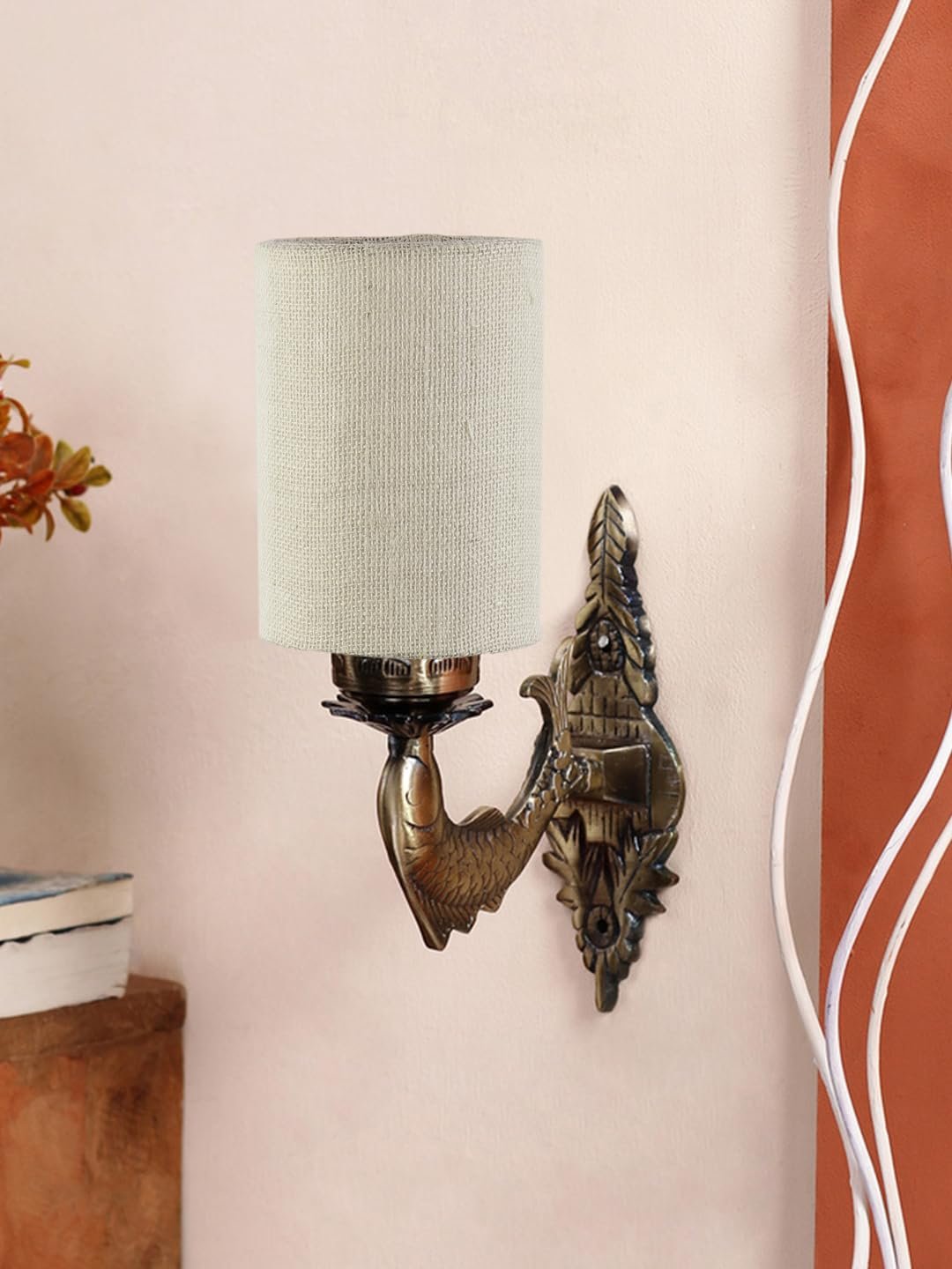 Antique Gold Wall Lamp for Office/Home/Gifting with Jute White Shade(8x4.25x11) Inches -99