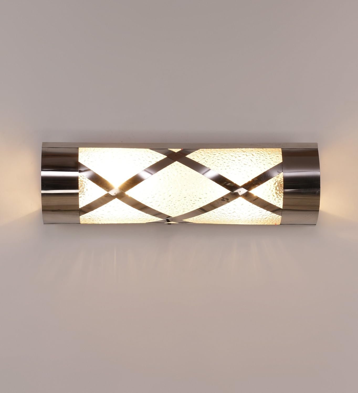 Off White Steel & Glass Bathroom Light for Wash Basin/Mirror