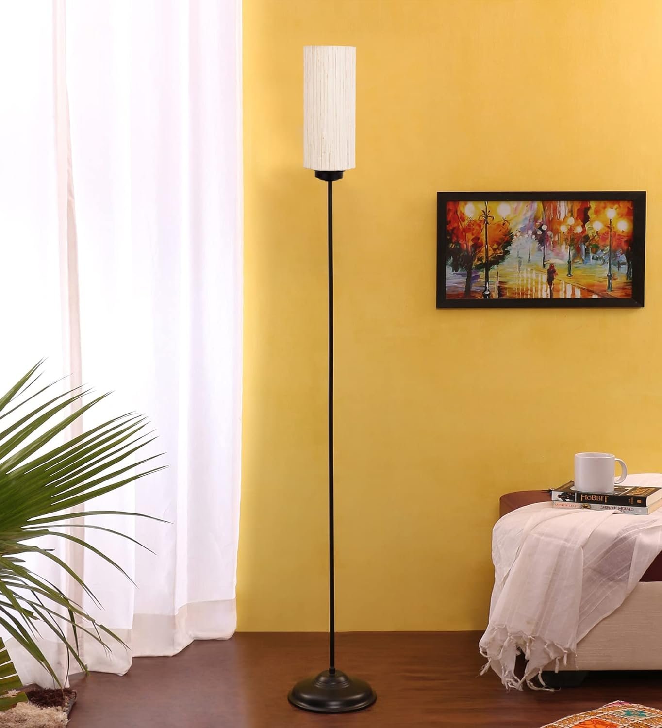 Thin Off-White Cotton Shade with Iron Floor lamp