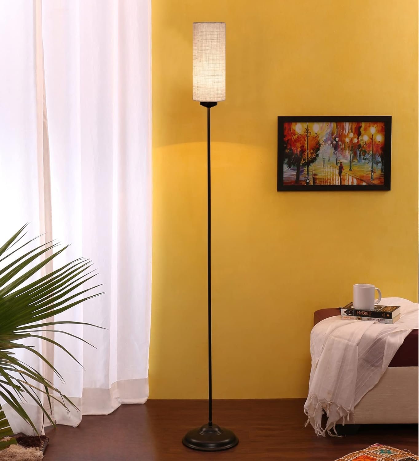 Thin White Jute Shade with Iron Floor lamp