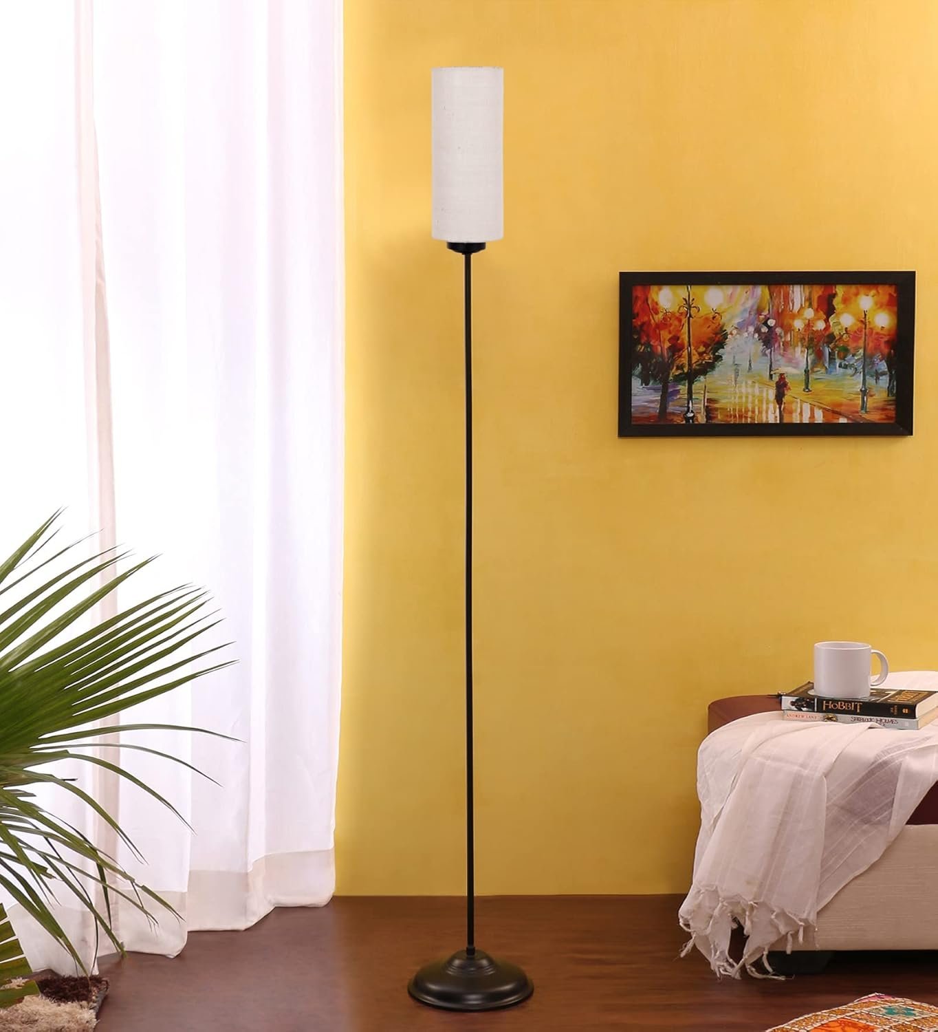 Thin White Jute Shade with Iron Floor lamp