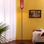 Thin Maroon Jute Shade with Iron Floor lamp