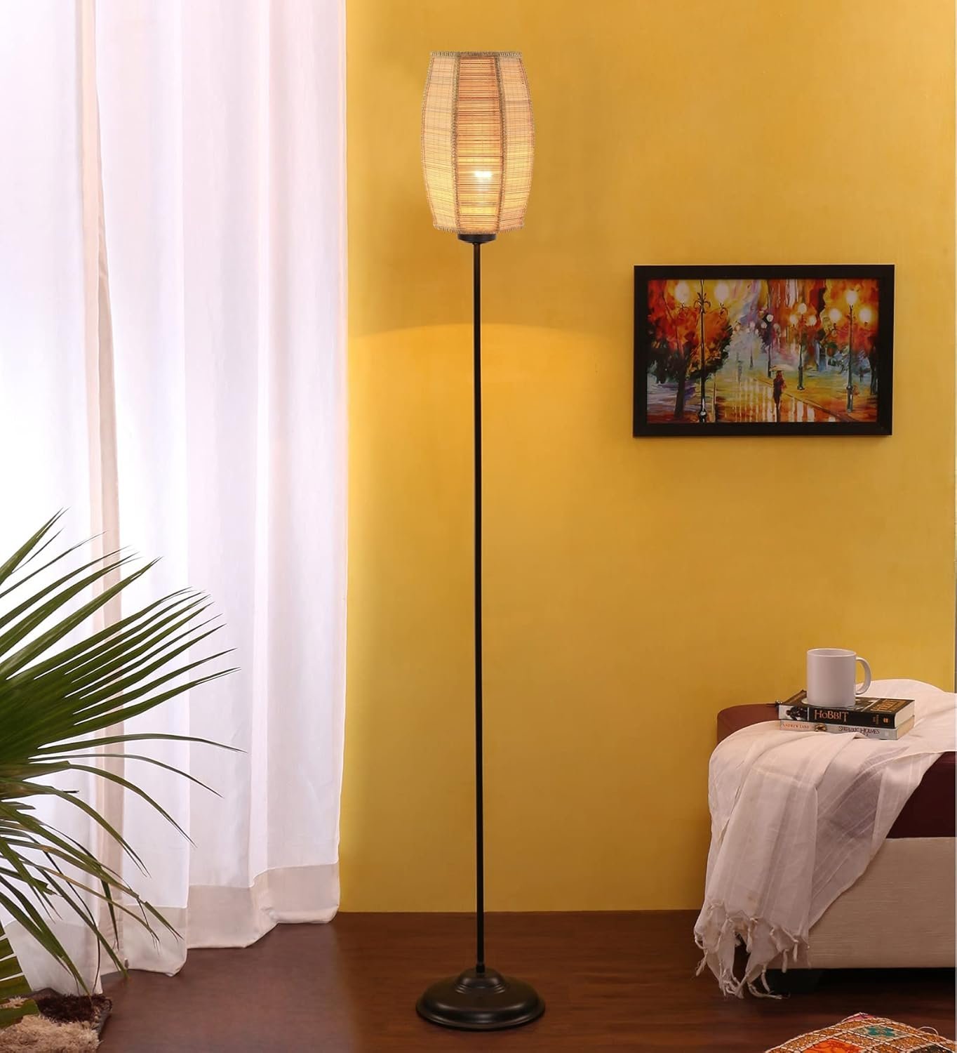 Thin Dholak Bamboo Shade with Iron Floor lamp