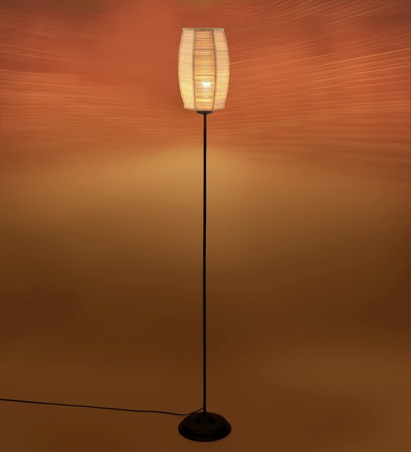 Thin Dholak Bamboo Shade with Iron Floor lamp