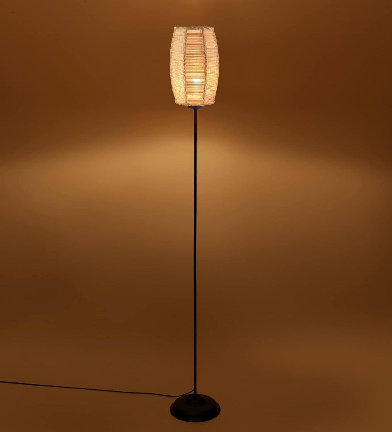 Thin Dholak Bamboo Shade with Iron Floor lamp