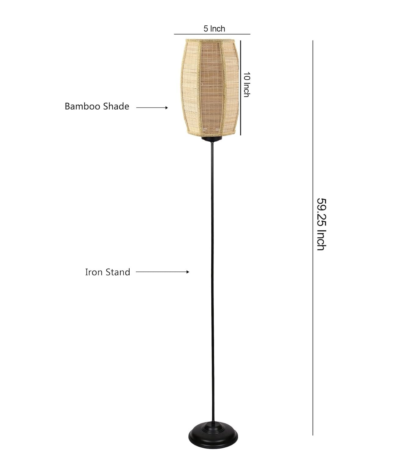 Thin Dholak Bamboo Shade with Iron Floor lamp