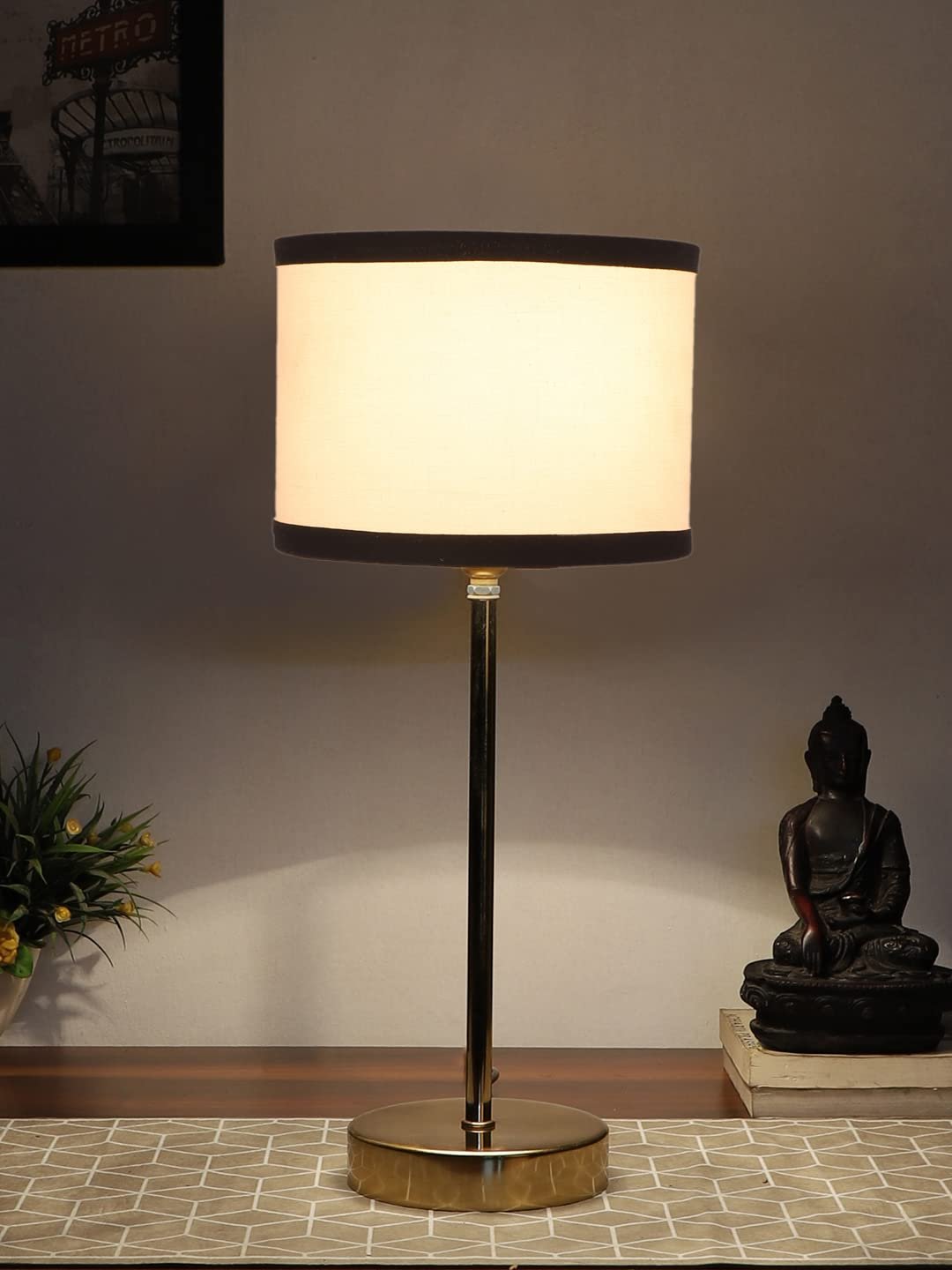 White & Black Cotton with Metal Gold Table Lamp (I)