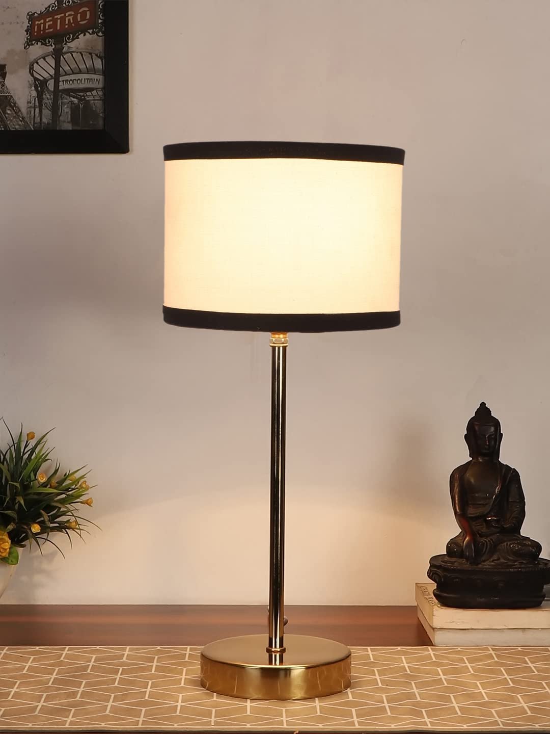 White & Black Cotton with Metal Gold Table Lamp (I)