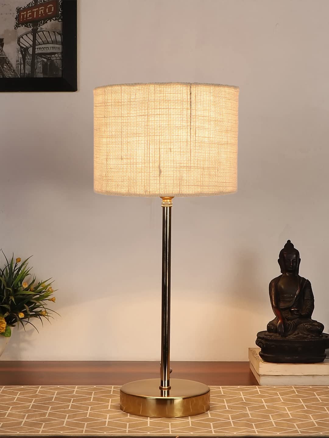 White Jute with Metal Gold Table Lamp (K)