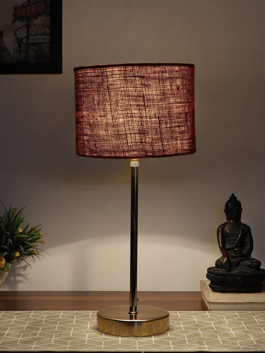 Brown Jute with Metal Gold Table Lamp(S)