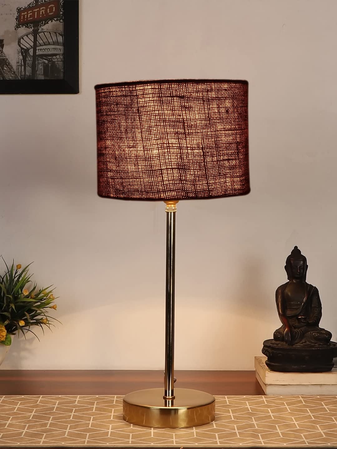Brown Jute with Metal Gold Table Lamp(S)