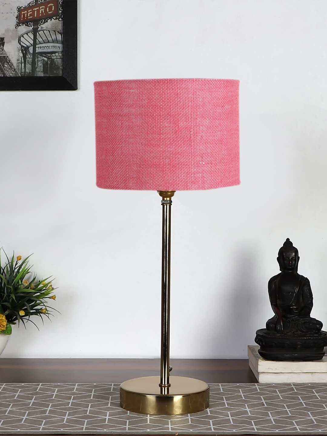 Pink Jute with Metal Gold Table Lamp(AC)