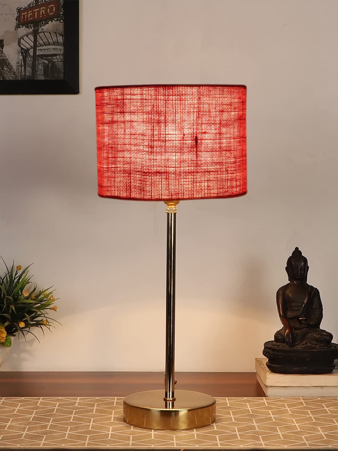 Pink Jute with Metal Gold Table Lamp(AC)