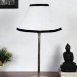 White & Black Cotton with Metal Gold Table Lamp-AS
