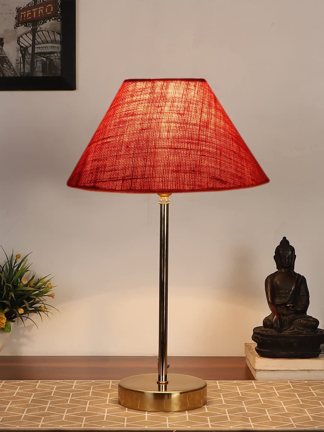 Pink Jute with Metal Gold Table Lamp-AZ