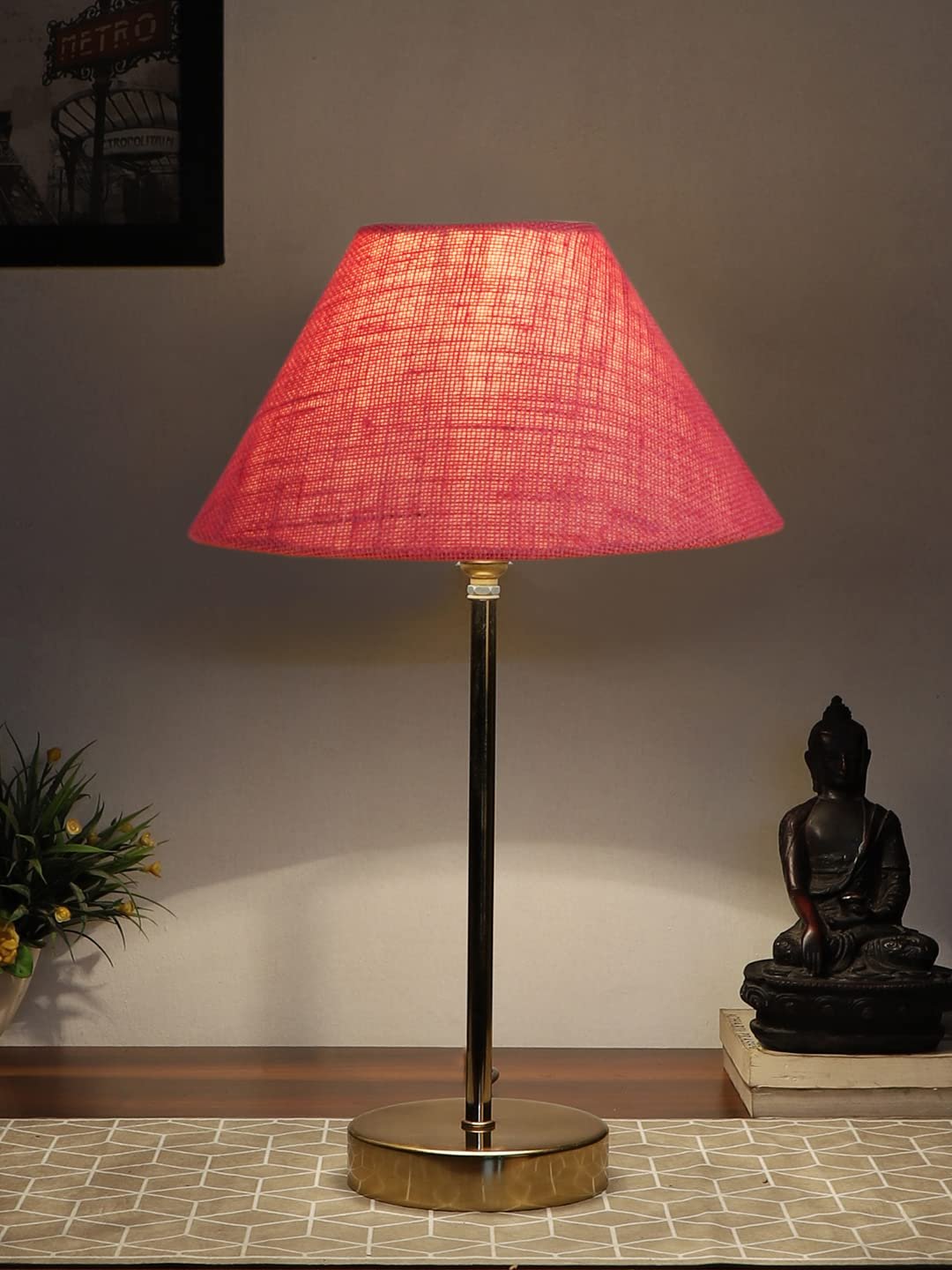 Pink Jute with Metal Gold Table Lamp-AZ
