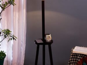 Black Cotton Drum Shade Wood Brown Table Floor lamp