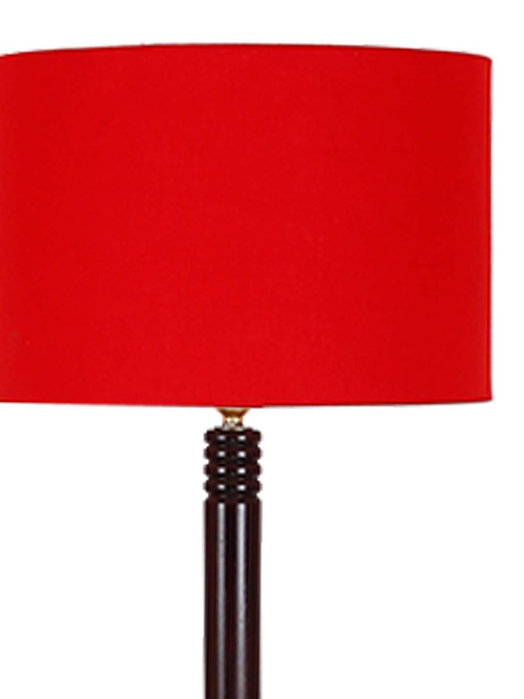 Red Cotton Drum Shade Wood Brown Table Floor lamp