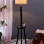 Beige Jute Drum Shade Wood Brown Table Floor lamp