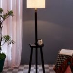 White Jute Drum Shade Wood Brown Table Floor lamp