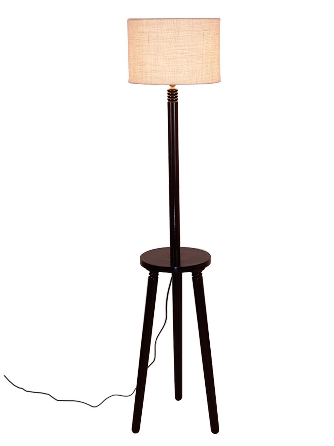 White Jute Drum Shade Wood Brown Table Floor lamp