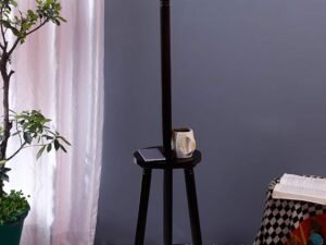 Pink Jute Drum Shade Wood Brown Table Floor lamp