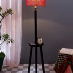 Maroon Jute Drum Shade Wood Brown Table Floor lamp