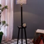 Blue Jute Drum Shade Wood Brown Table Floor lamp