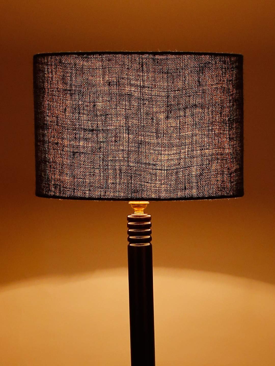 Blue Jute Drum Shade Wood Brown Table Floor lamp