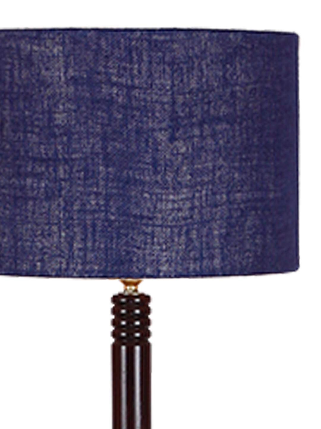 Blue Jute Drum Shade Wood Brown Table Floor lamp