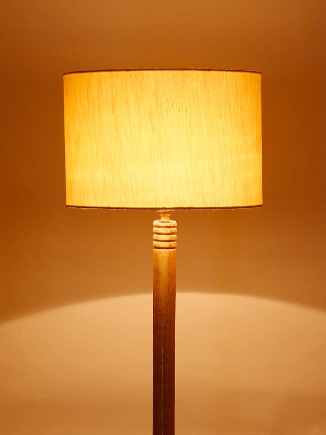 Off-White Cotton Drum Shade Wood Natural Table Floor lamp