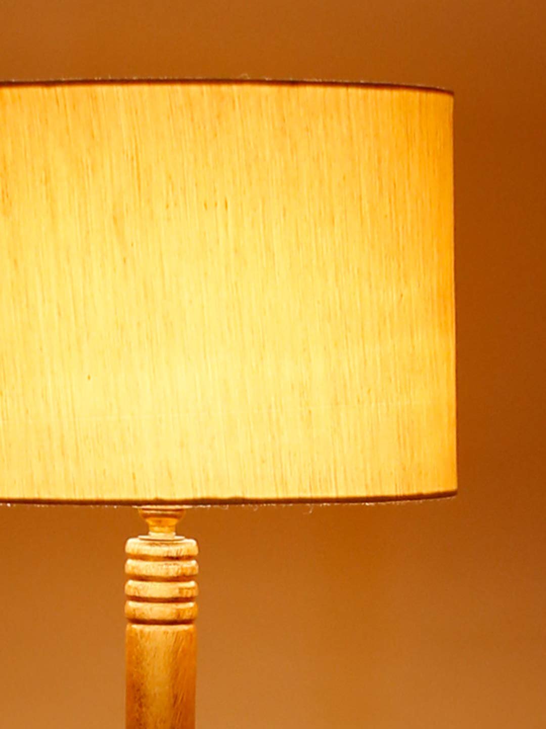 Off-White Cotton Drum Shade Wood Natural Table Floor lamp
