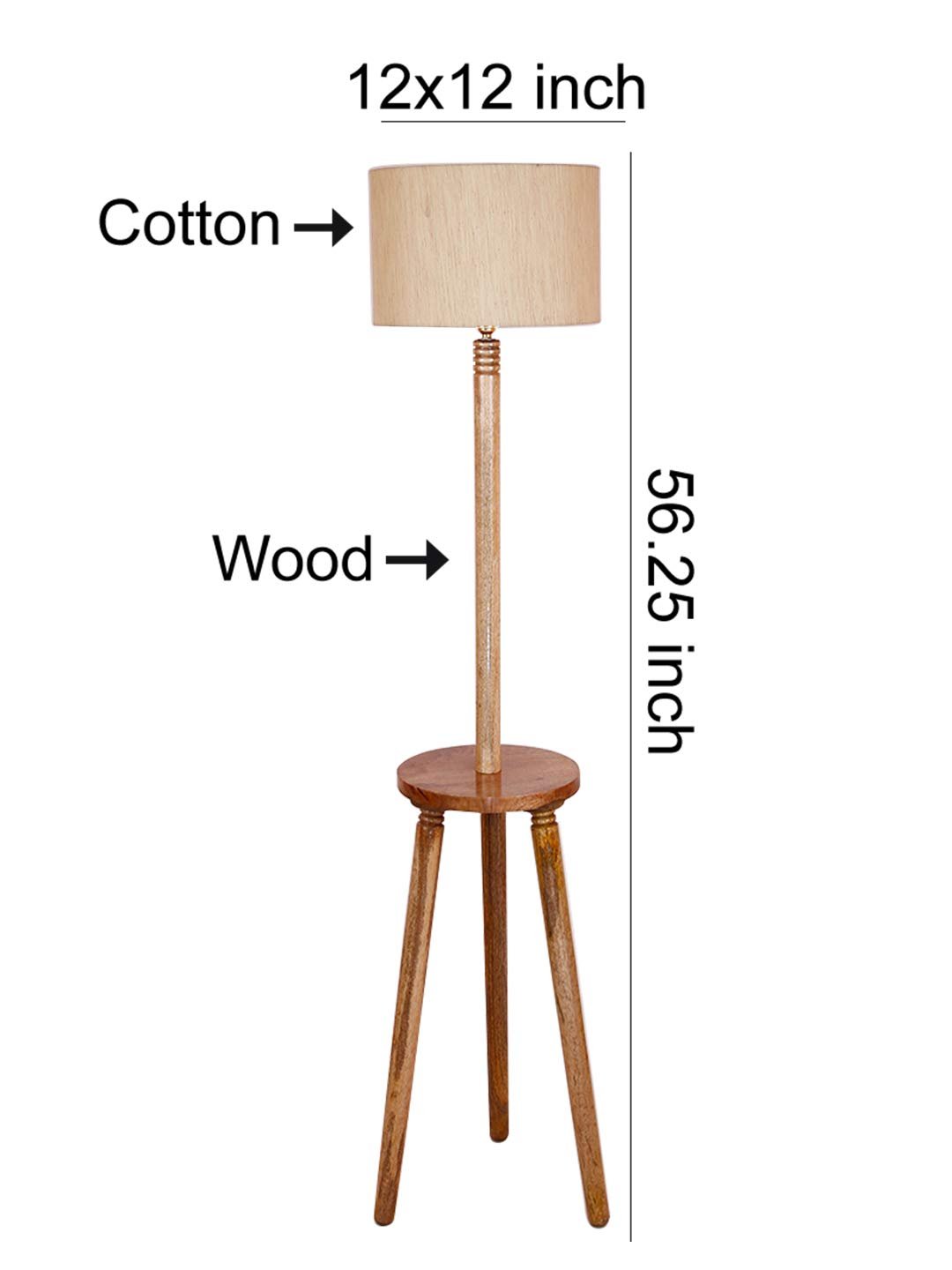 Off-White Cotton Drum Shade Wood Natural Table Floor lamp