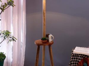 Beige Jute Drum Shade Wood Natural Table Floor lamp