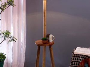 Pink Jute Drum Shade Wood Natural Table Floor lamp