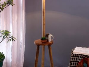 Maroon Jute Drum Shade Wood Natural Table Floor lamp