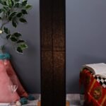 Black Square Cotton Shade Floor lamp with Wood Base .(Black,Cotton)