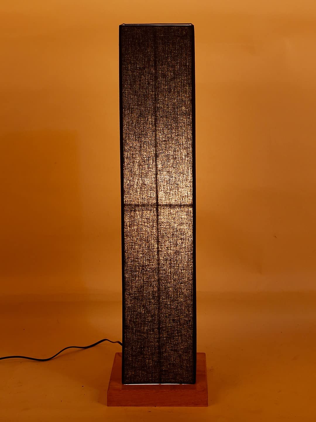 Black Square Cotton Shade Floor lamp with Wood Base .(Black,Cotton)